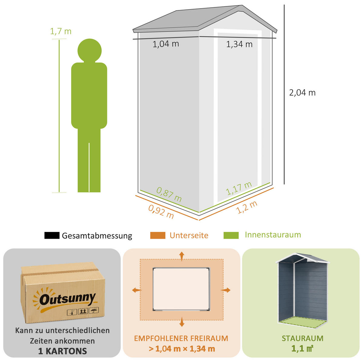 GERÄTEHAUS Gartenhaus mit Fenster Pultdach Outdoor Metall Grau - Grau, Metall (104/204/134cm) - Outsunny