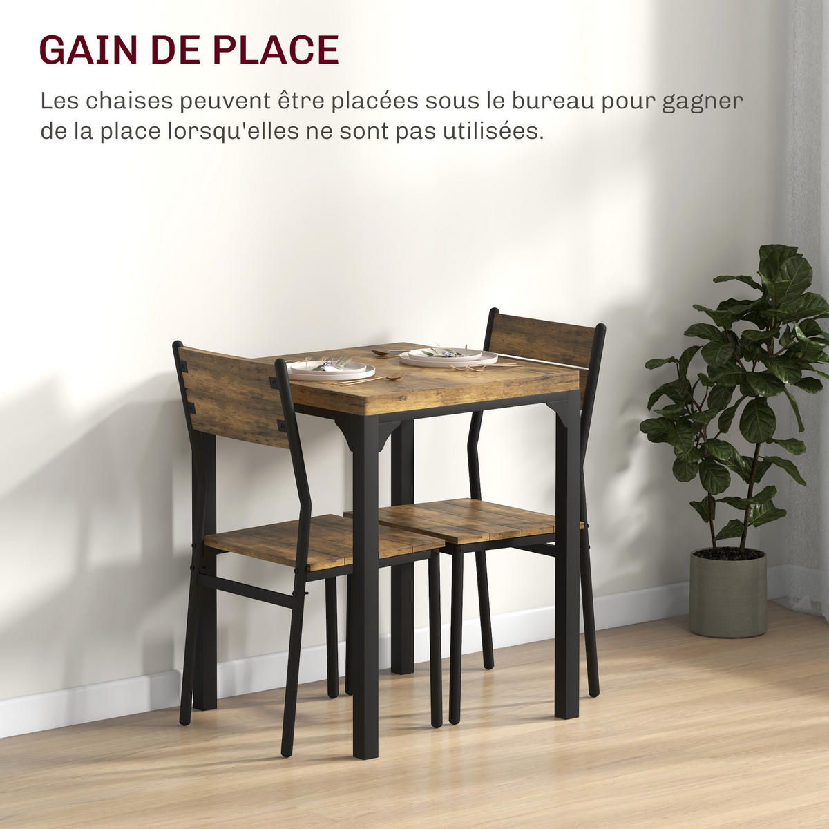 ESSGRUPPE mit Tisch und 2 stapelbaren Stühlen, für Küche, Wohnzimmer, Zuhause, im Landhausstil - Naturfarben, Kunststoff (60/76/60cm)