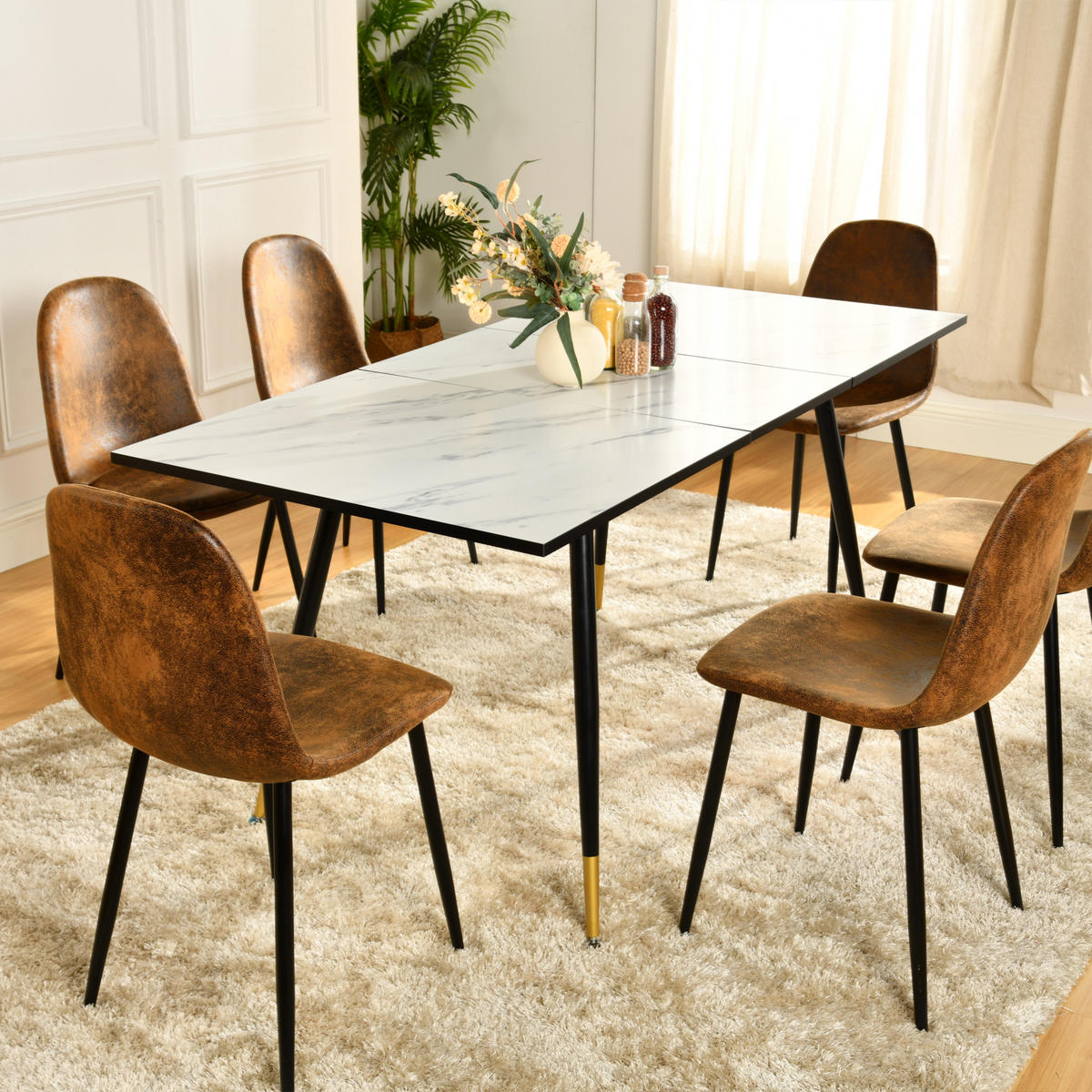 ESSTISCH SET mit ausziehbarem Tisch und 4 bequemen Stühlen - Schwarz/Braun, Holzwerkstoff/Metall (80/75/160cm) - Urban Meuble