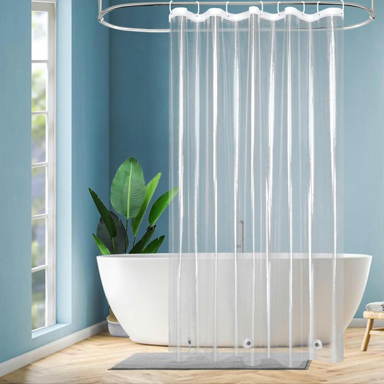 DUSCHVORHANG Transparent 120 x 200 cm Wasserdicht mit Magneten - Transparent, Kunststoff (120/200cm)