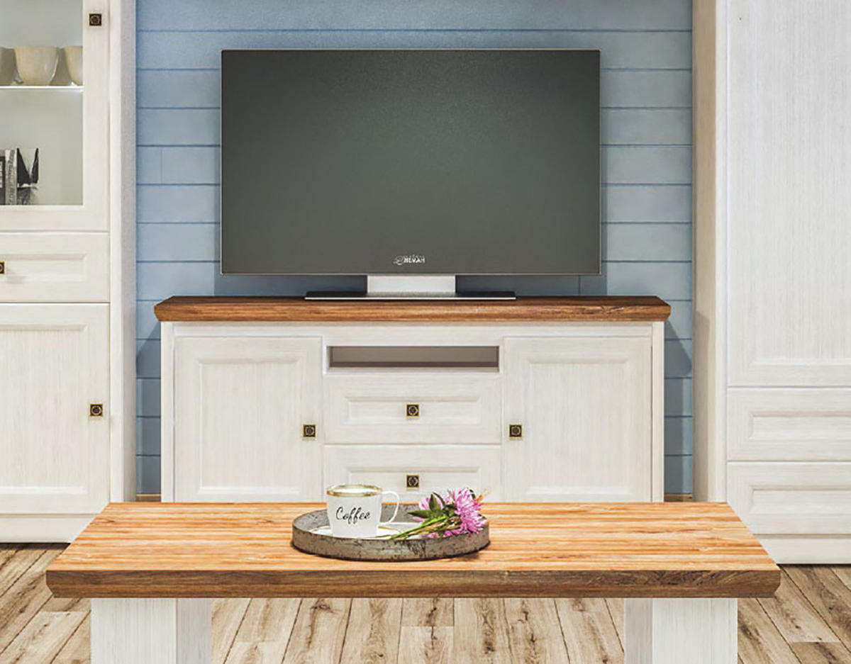 LOWBOARD Tivoli weiß gewischt / eiche sterling 138 / 38 / 66cm - Eichefarben/Weiß, Holz/Holzwerkstoff (138/66/38cm) - Feldmann-Wohnen