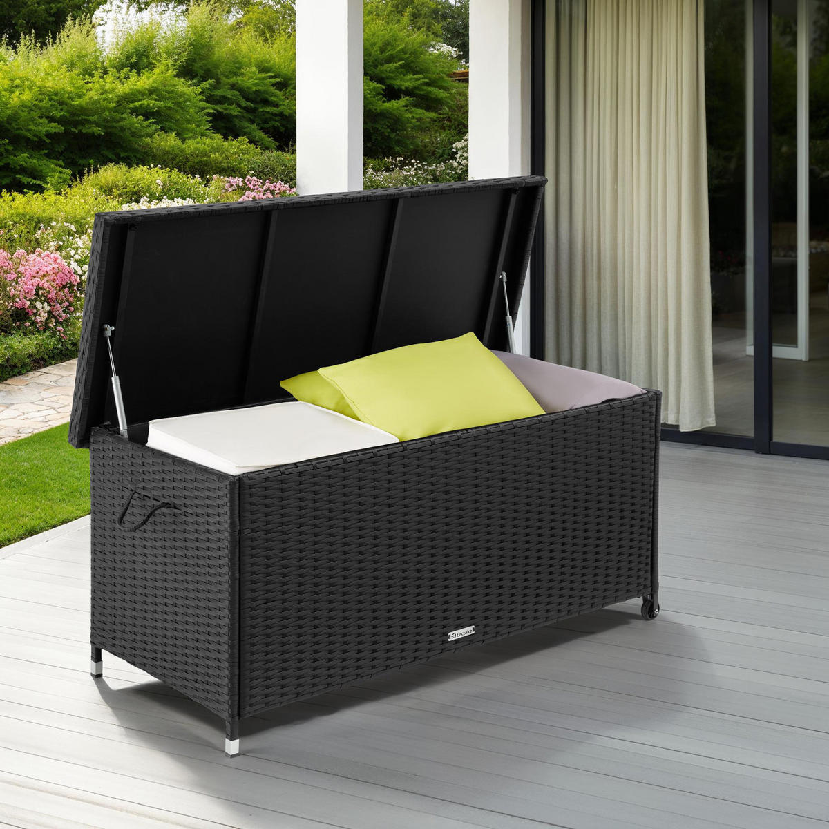 AUFLAGENBOX Kiruna,121 x 56 x 60 cm,schwarz - Schwarz, Kunststoff (56/60/121cm) - tectake