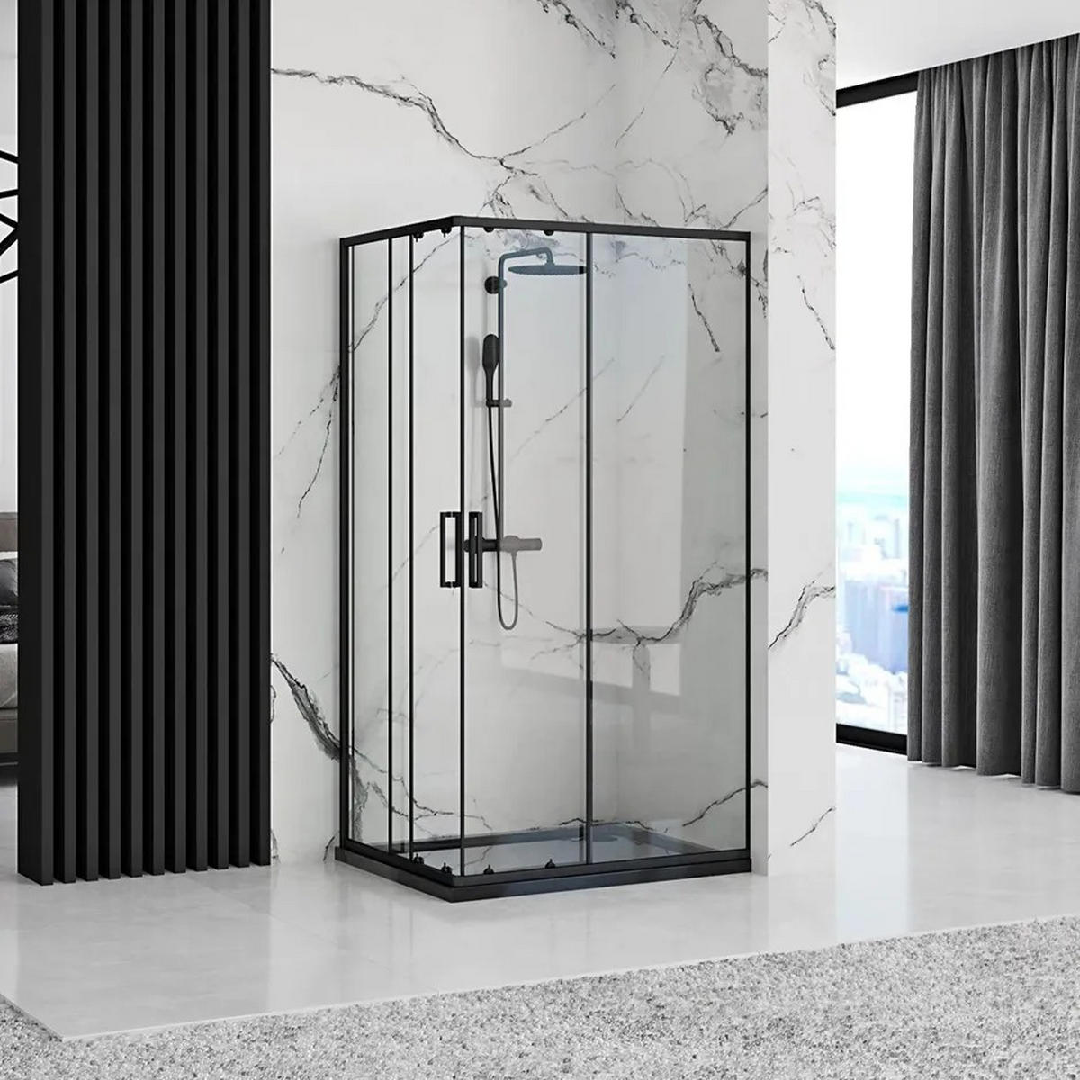 DUSCHKABINE Rea Punto Black 80x100 ohne Duschwanne - Schwarz, Glas (78/98/190cm) - REA