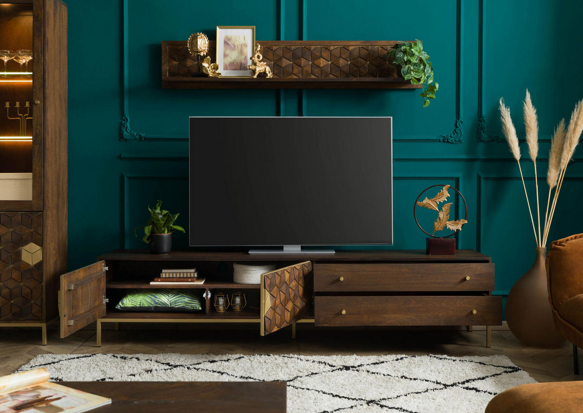 TV-BOARD Mango 220x45x50 braun geölt DIAMOND #223 - Braun, Holz (220/50/45cm) - Massivmoebel24