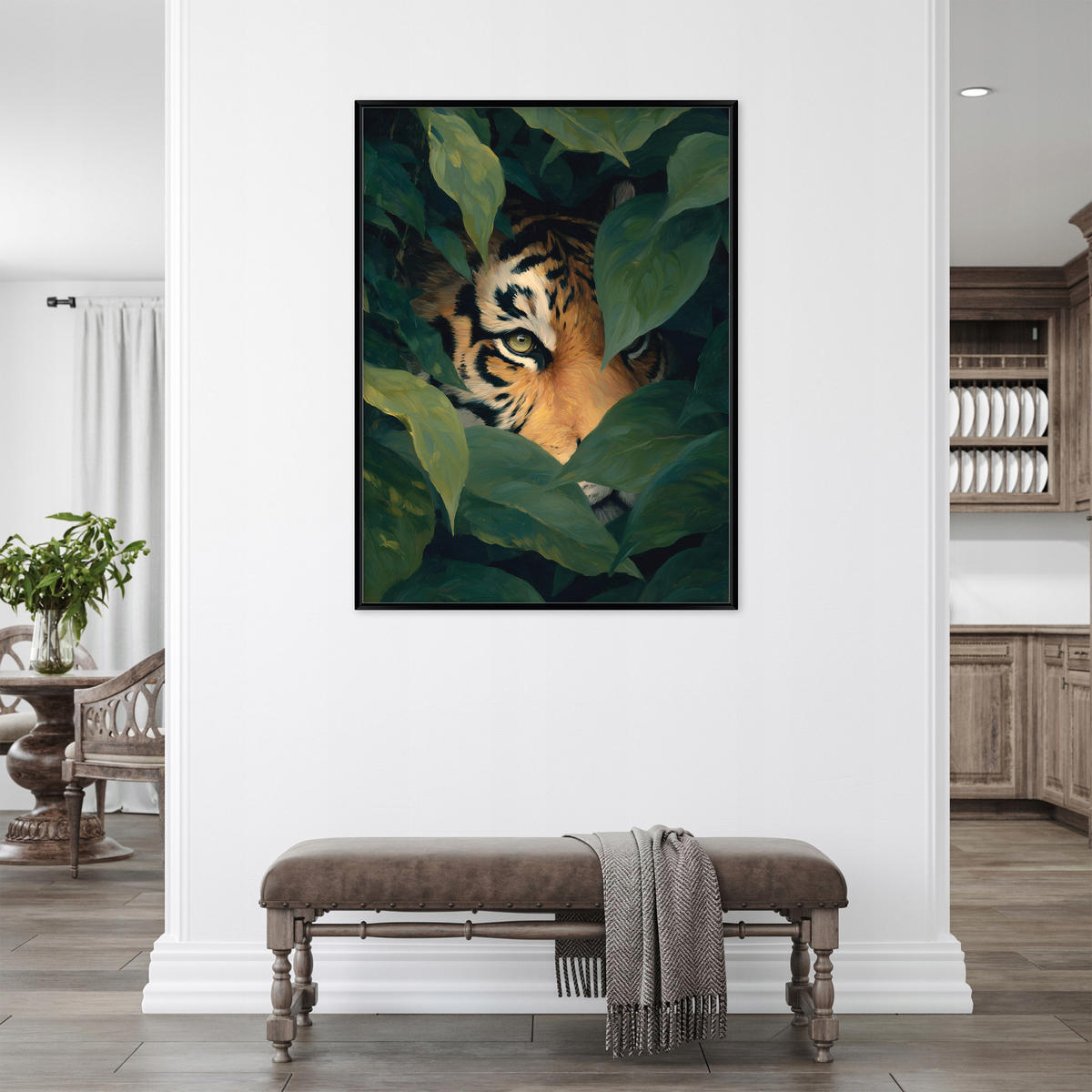 BILDER mit Rahmen Tiger Blätter Grün 40x60 cm - Multicolor, Holzwerkstoff (40/60cm) - Wallarena