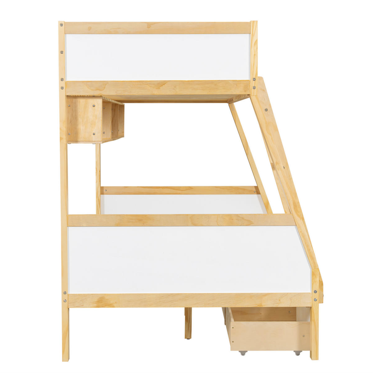 ETAGENBETT 90/200 cm und 120/200 cm mit 3 Schubladen, Bilderbuchregal und Trittleiter aus Kiefer/MDF, Weiß/Natur - Weiß, Holz (90/200cm) - Redom
