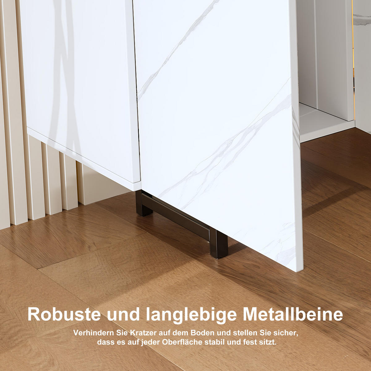 TV-BOARD weiß 220cm marmor-optik metallgestell - Weiß, Holzwerkstoff (34.5/67.7/220cm) - SHOPENTRA
