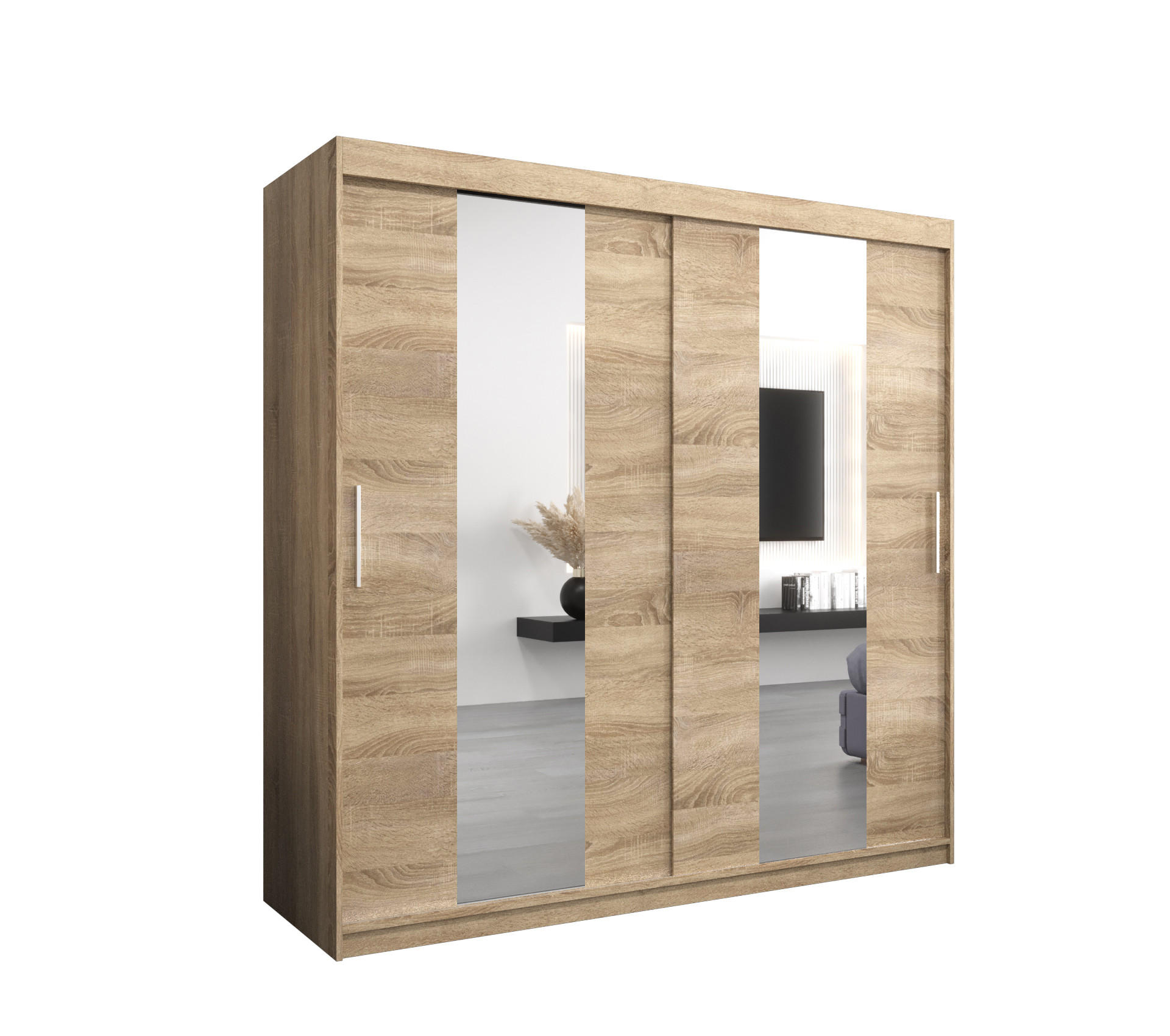MÖBEL KRYSPOL SCHWEBETÜRENSCHRANK Sonoma Eiche 200cm × 62cm × 200cm