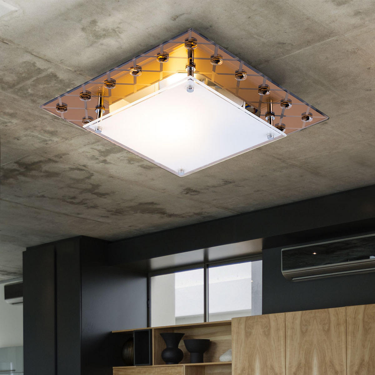 LED DECKENLEUCHTE Metall Kupfer Kristalloptik Glas - Kupferfarben, Glas (26/26/8.5cm) - Esto