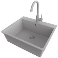 GRANITSPÜLE Riga, 2-er set Grau 58/50 cm 1 Becken + Küchenarmatur 32/20 cm + Ablauf-Set ab 60er Unterschrank - Grau, Kunststoff (58/20/50cm) - Primagran