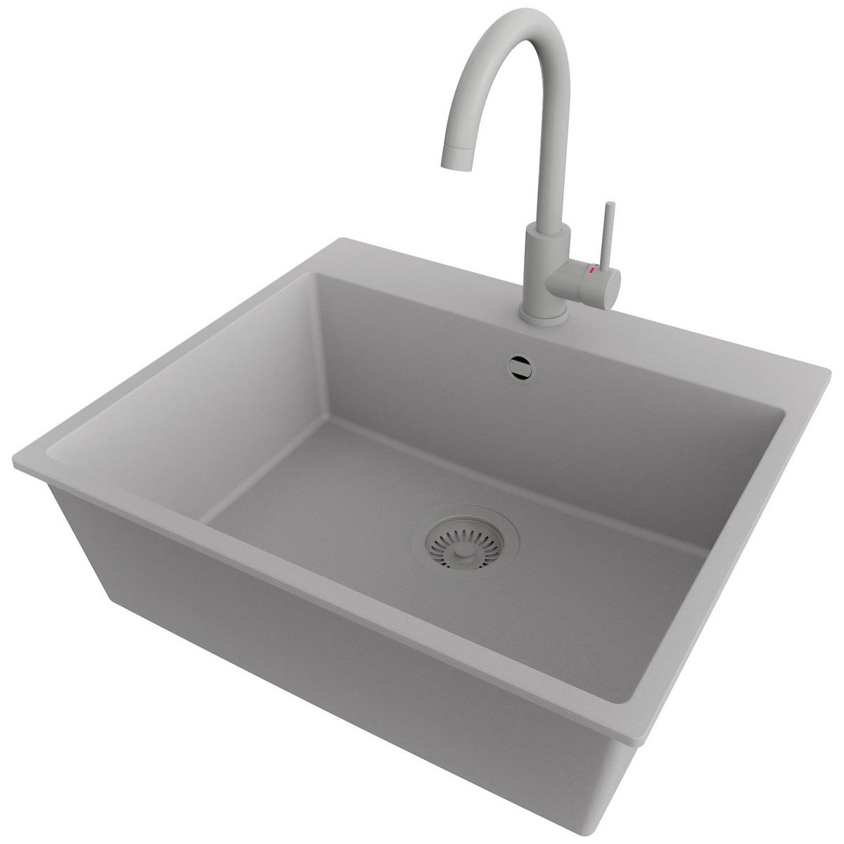 GRANITSPÜLE Riga, 2-er set Grau 58/50 cm 1 Becken + Küchenarmatur 32/20 cm + Ablauf-Set ab 60er Unterschrank - Grau, Kunststoff (58/20/50cm) - Primagran