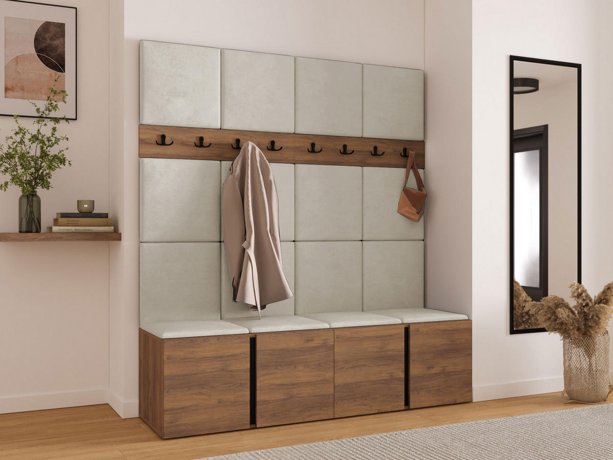 GARDEROBEN-SET Orion V - Beige/Nussbaumfarben, Holzwerkstoff/Kunststoff (168/186/46cm) - MIRJAN24