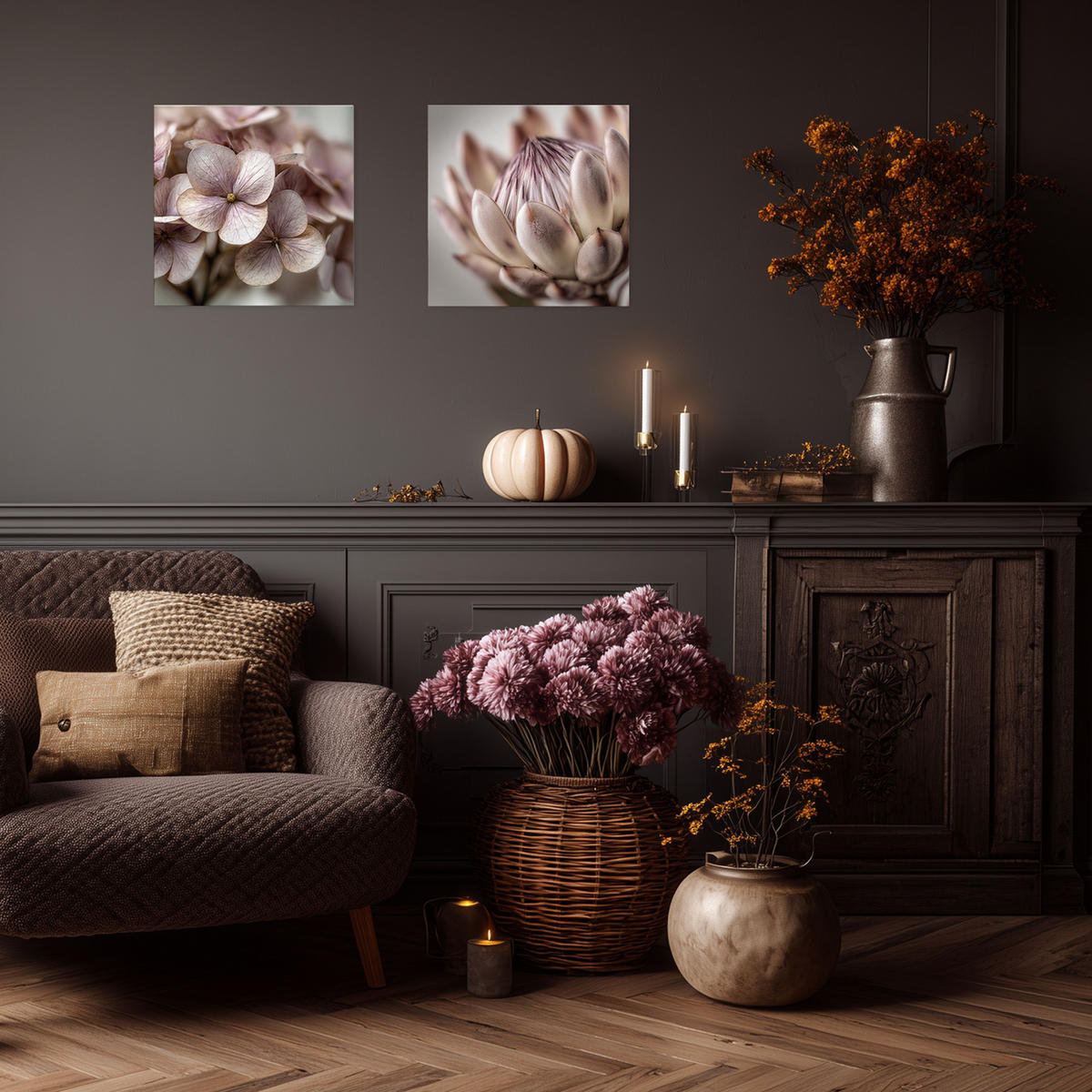 GLASBILD 30×30 cm Hortensie rosé beige - Beige, Glas (30/30cm) - artissimo