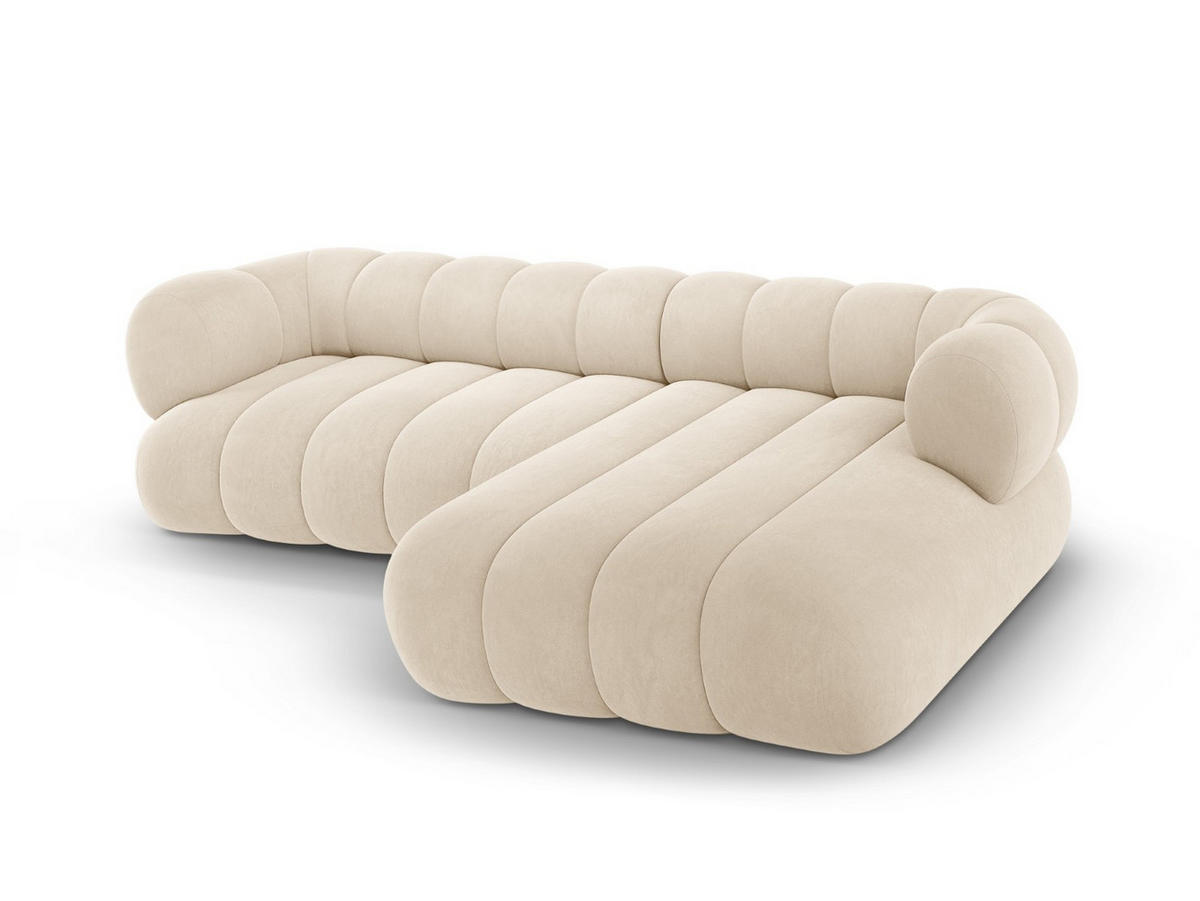 ECKSOFA rechts Koge aus Samt leichtes beige 5 Sitzplätze - Creme, Textil (165/270cm) - Cosmopolitan Design