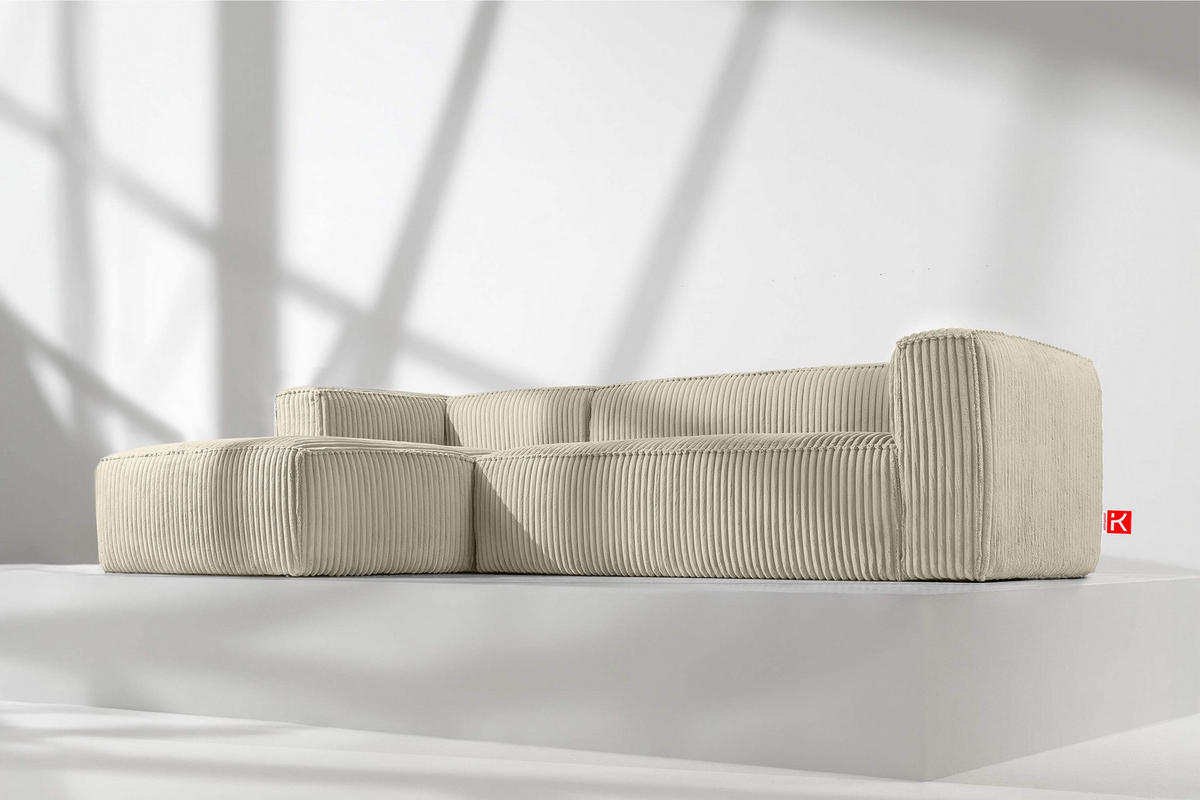 ECKSOFA-LINKS FEROX Modern, Cord-Stoff, cremefarben - Creme, Textil (305/175cm) - KONSIMO®