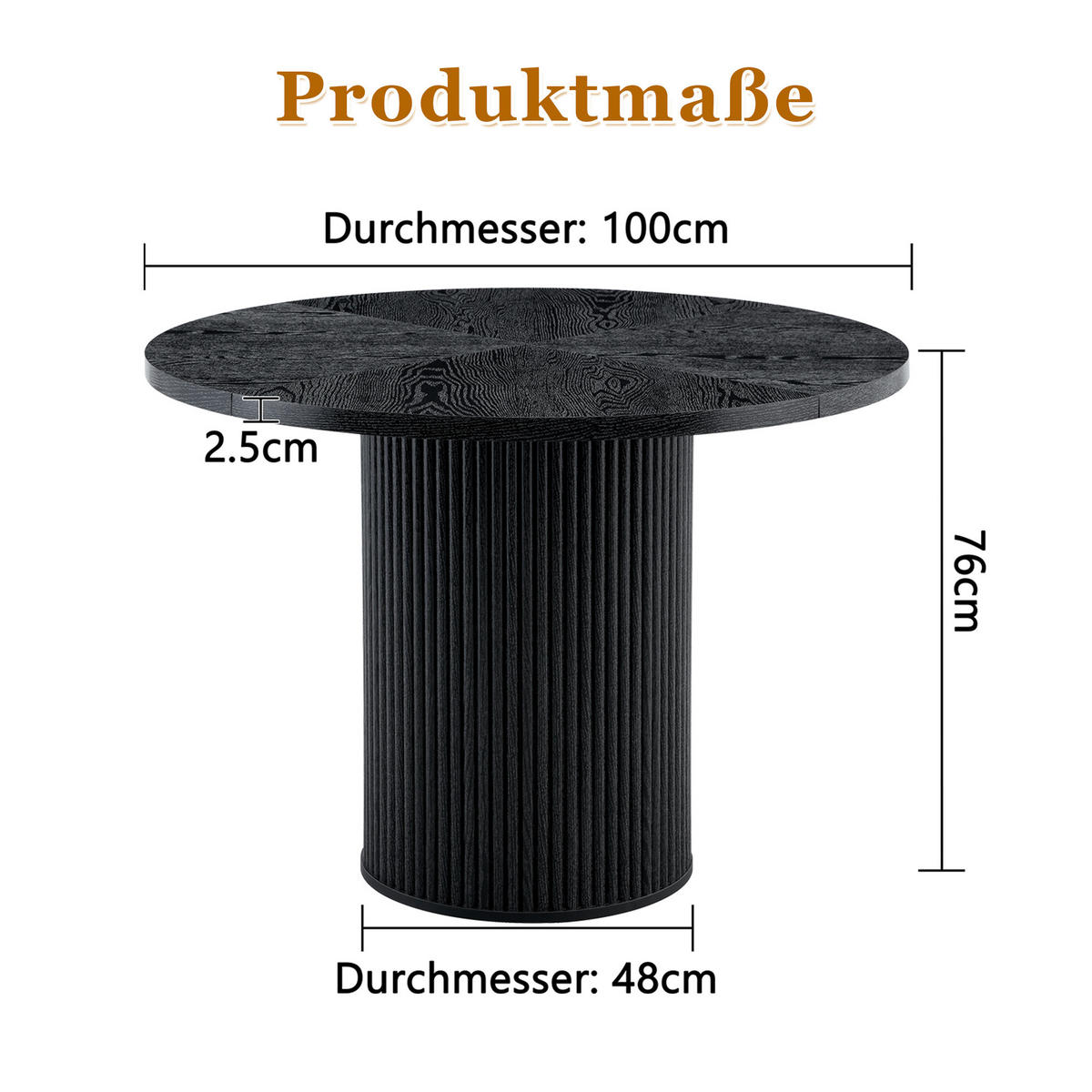 ESSTISCH 100/100/76 cm Schwarz runder MDF-Tisch mit Stauraum im Tischbein - Schwarz, Holzwerkstoff (100/100/76cm) - OKWISH