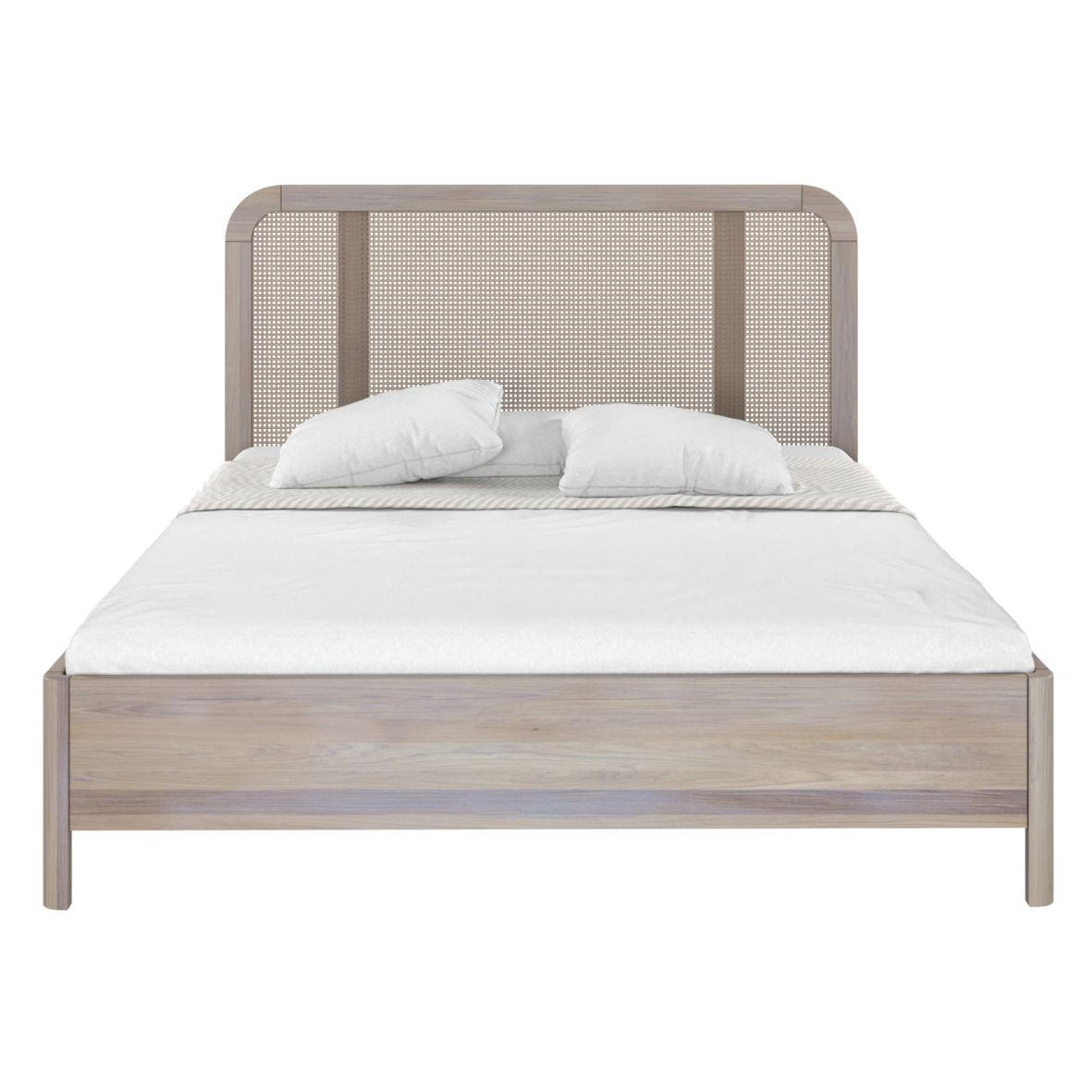 MASSIVHOLZBETT Harmark, Rattan - Kopfteil, Eiche gebleicht - geölt, 140x200 - Eiche Bianco, Holz/Buchenholz (140/200cm) - Skandica