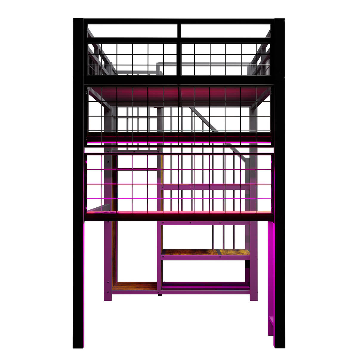 HOCHBETT 90/200 cm DE-01491, in Schwarz, mit Lichtleiste, Steckdose, Stauraumleiter und Schreibtisch - Schwarz, Metall (90/200cm) - ComfortXL