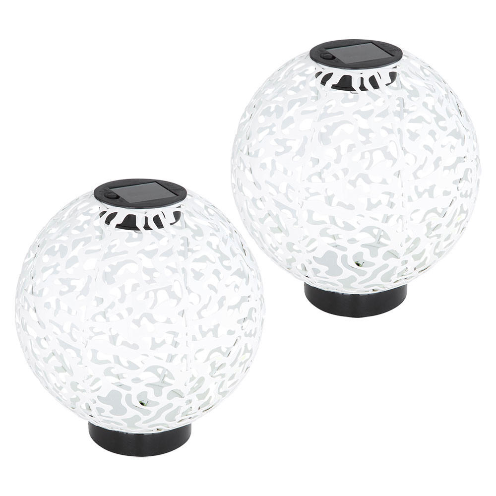 LED AUSSENLEUCHTE Kugel Geflecht Weiß Betonoptik 2er Set - Weiß, Metall (20/20/21cm) - Globo Lighting
