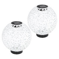 LED AUSSENLEUCHTE Kugel Geflecht Weiß Betonoptik 2er Set - Weiß, Metall (20/20/21cm) - Globo Lighting