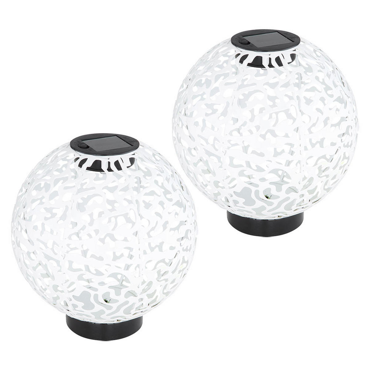 LED AUSSENLEUCHTE Kugel Geflecht Weiß Betonoptik 2er Set - Weiß, Metall (20/20/21cm) - Globo Lighting