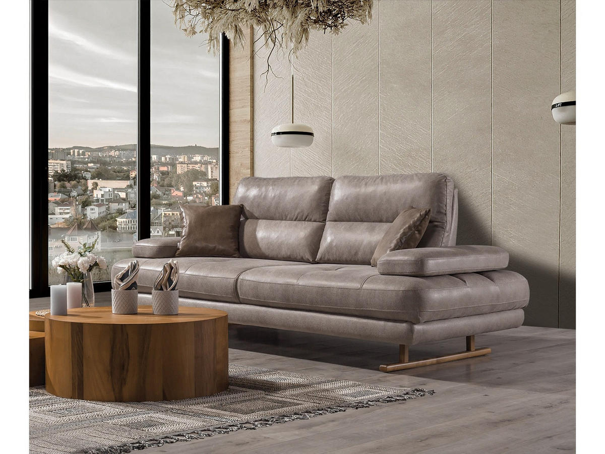 SOFA Quatro 3-Sitzer Nubuk Taupe - Taupe, Holz/Textil (240/90/105cm) - Villa Möbel