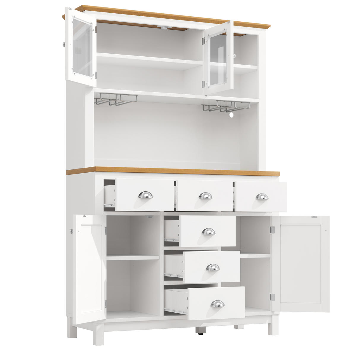 GESCHIRRSCHRANK aus MDF 104x40x180cm in Weiß mit LED-Lichtleiste - Weiß, Holzwerkstoff (104/180/40cm) - Modfu