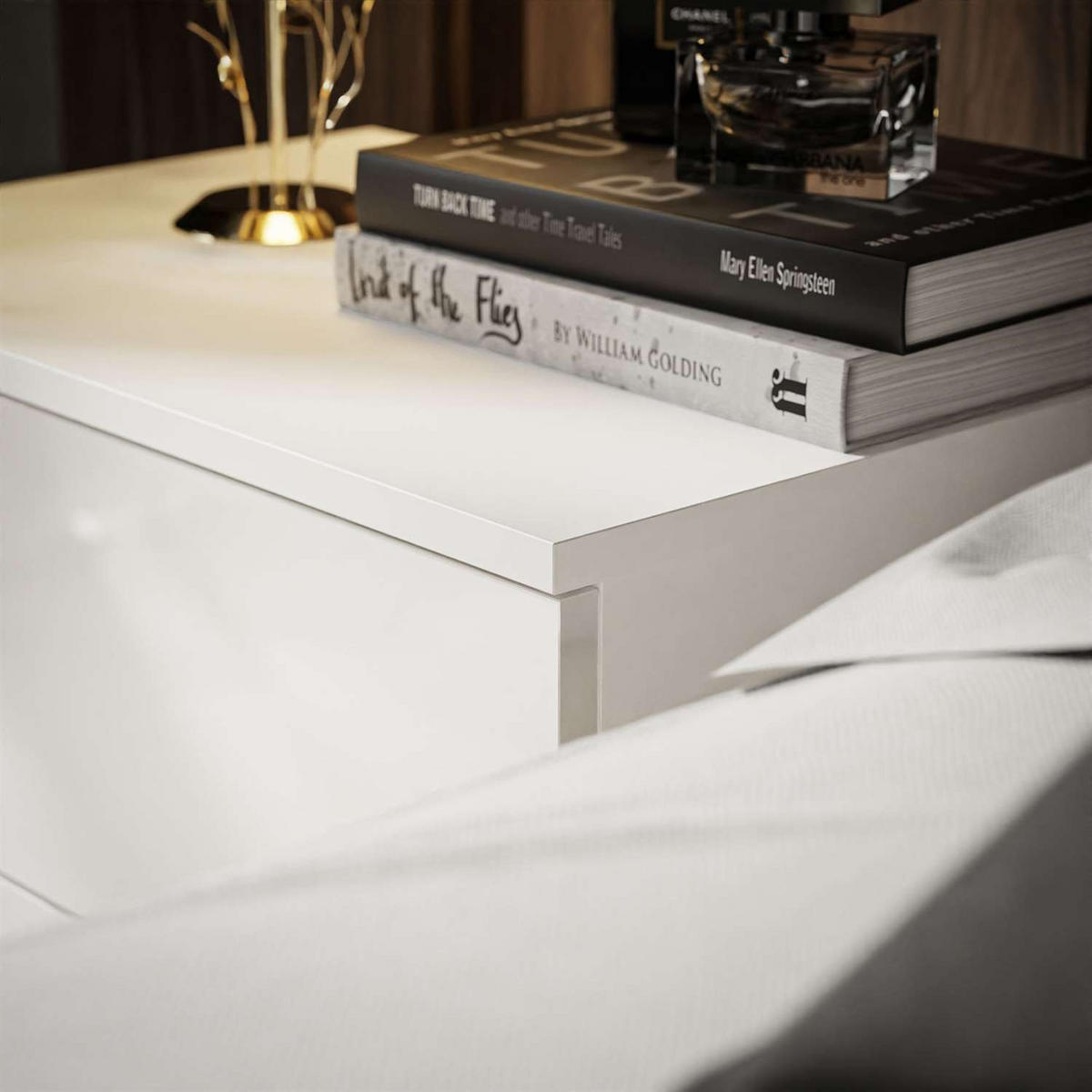 NACHTTISCH AURA PUSH OPEN mit schwarzen Beinen - Weiß, Holzwerkstoff (55/54/37cm) - Lookway