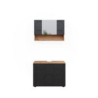 BADMÖBEL-SET Irma Anthrazit gestreift 2 Teile, Unterschrank 80 cm - Honigeiche/Anthrazit, Holzwerkstoff (80/58.6/41cm) - Vicco