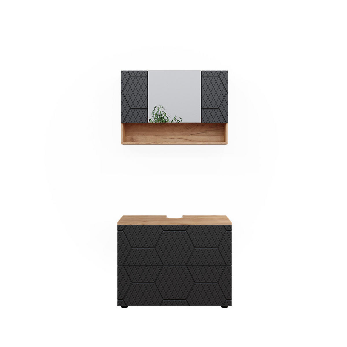 BADMÖBEL-SET Irma Anthrazit gestreift 2 Teile, Unterschrank 80 cm - Honigeiche/Anthrazit, Holzwerkstoff (80/58.6/41cm) - Vicco