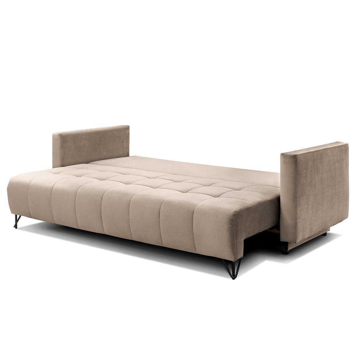 SCHLAFSOFA - Samt - Beige/Schwarz, Textil/Metall (227/87/102cm) - home24