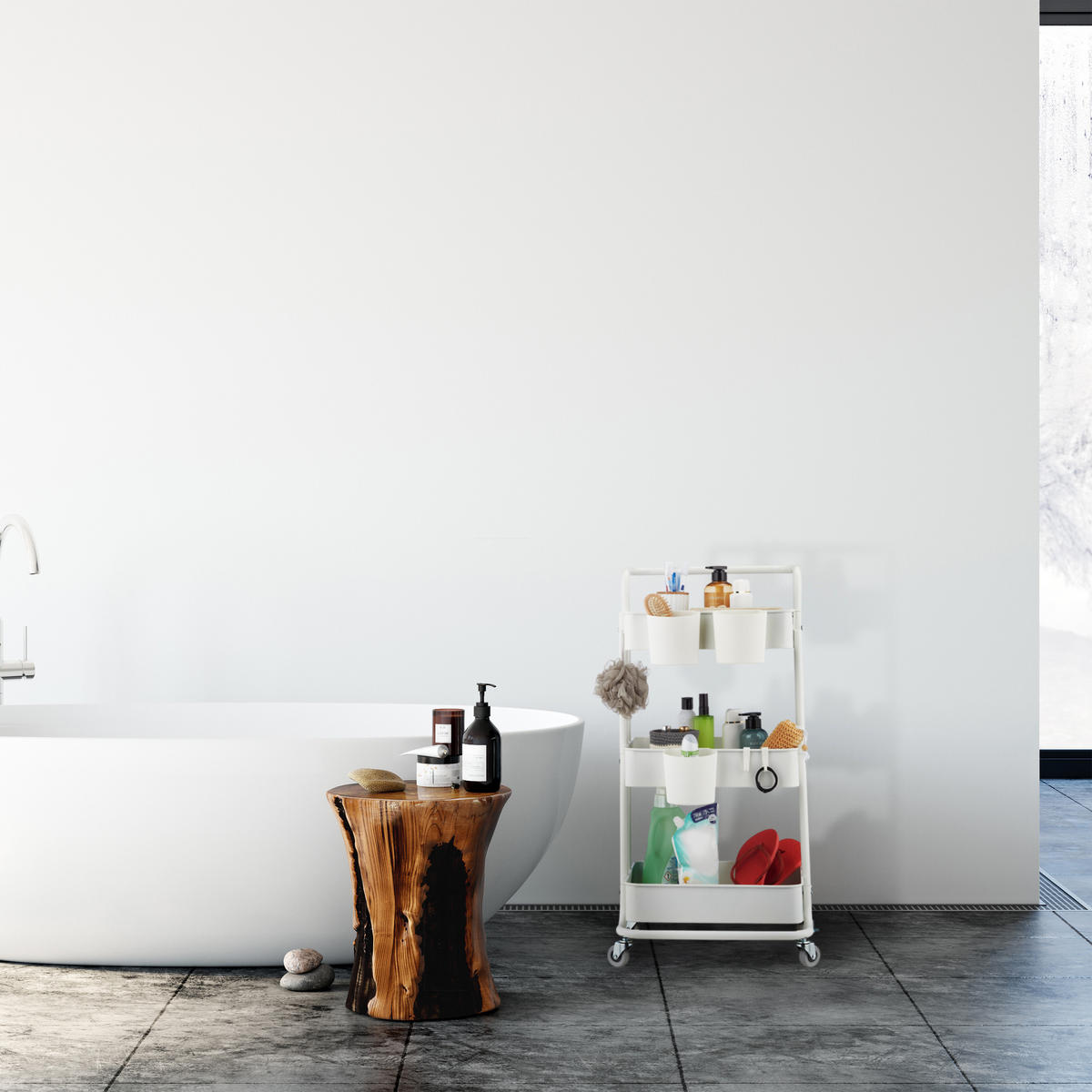 ROLLWAGEN - Weiß, Kunststoff/Textil (38/86/39cm) - Relaxdays