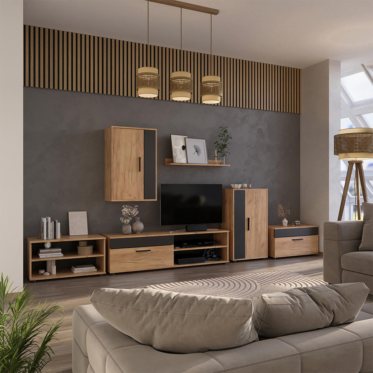 POLICE NA KNIHY Berno Zlatý dub power/antracit - medově dubová/antracitová, kompozitní dřevo (70.8/38.9/35.3cm) - Vicco