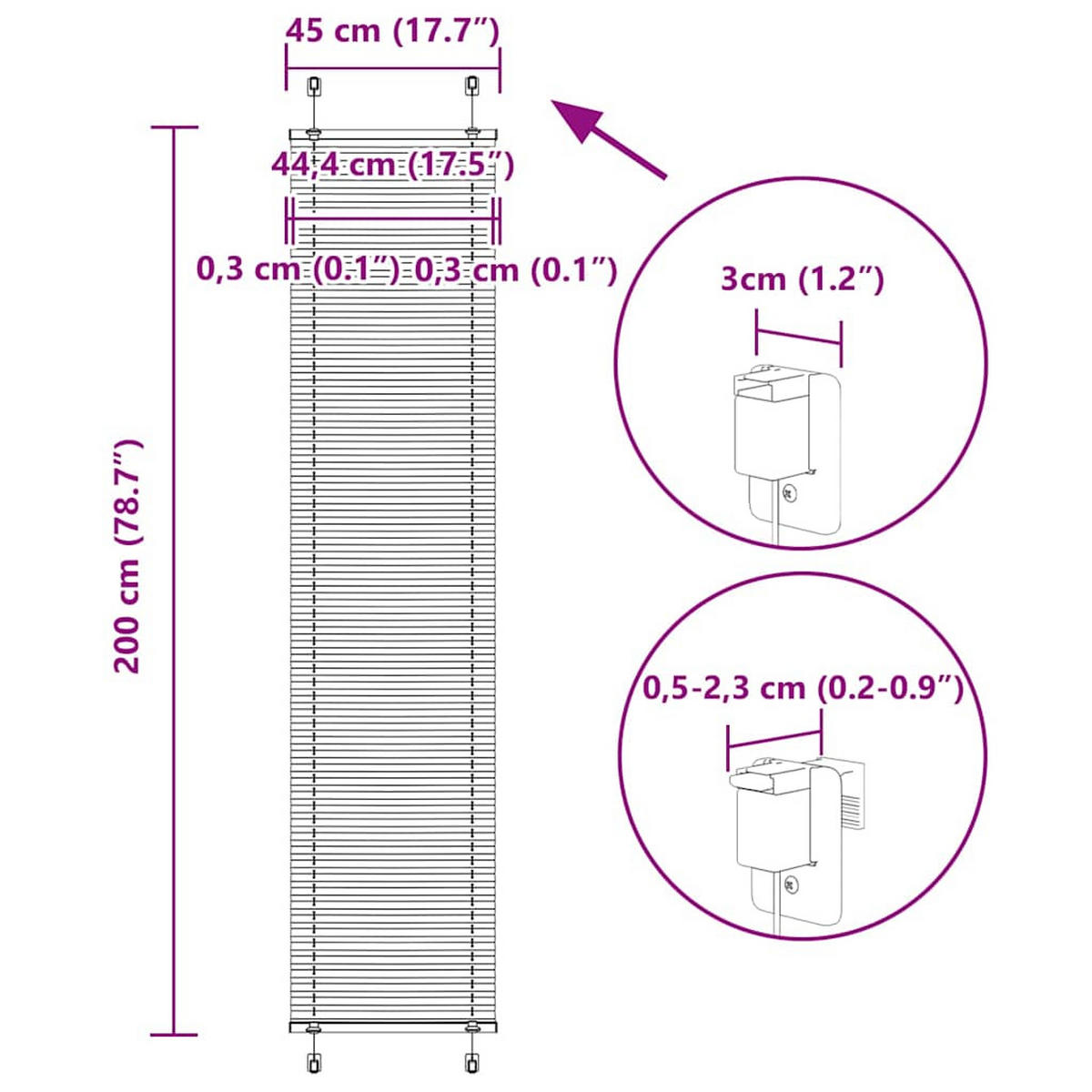 PLISSEE 45/200 cm Stoffbreite 44,4 cm aus Polyester Weiß - Weiß, Textil (45/200cm) - vidaXL