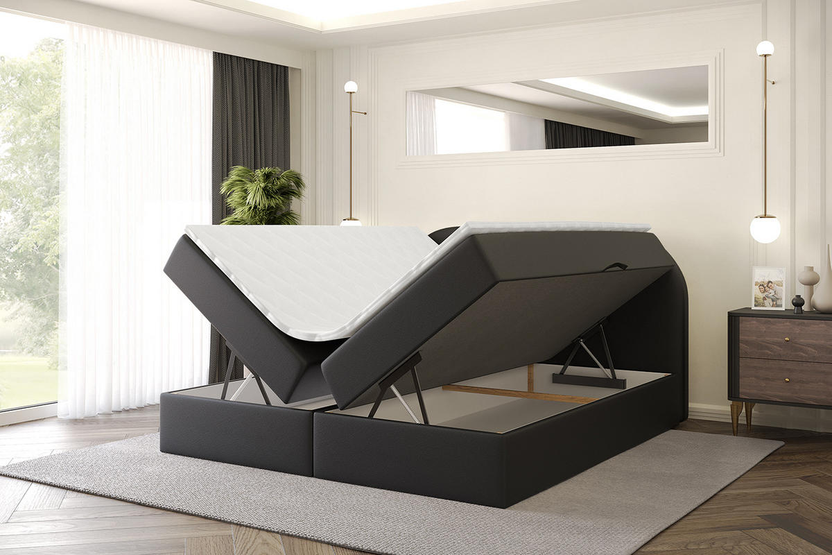 BOXBETT mit Matratze H3 und Lattenrost - NOX - 160x200 - Schwarz Kunstleder - Schwarz, Holzwerkstoff/Kunststoff (160/200cm) - ALTDECOR