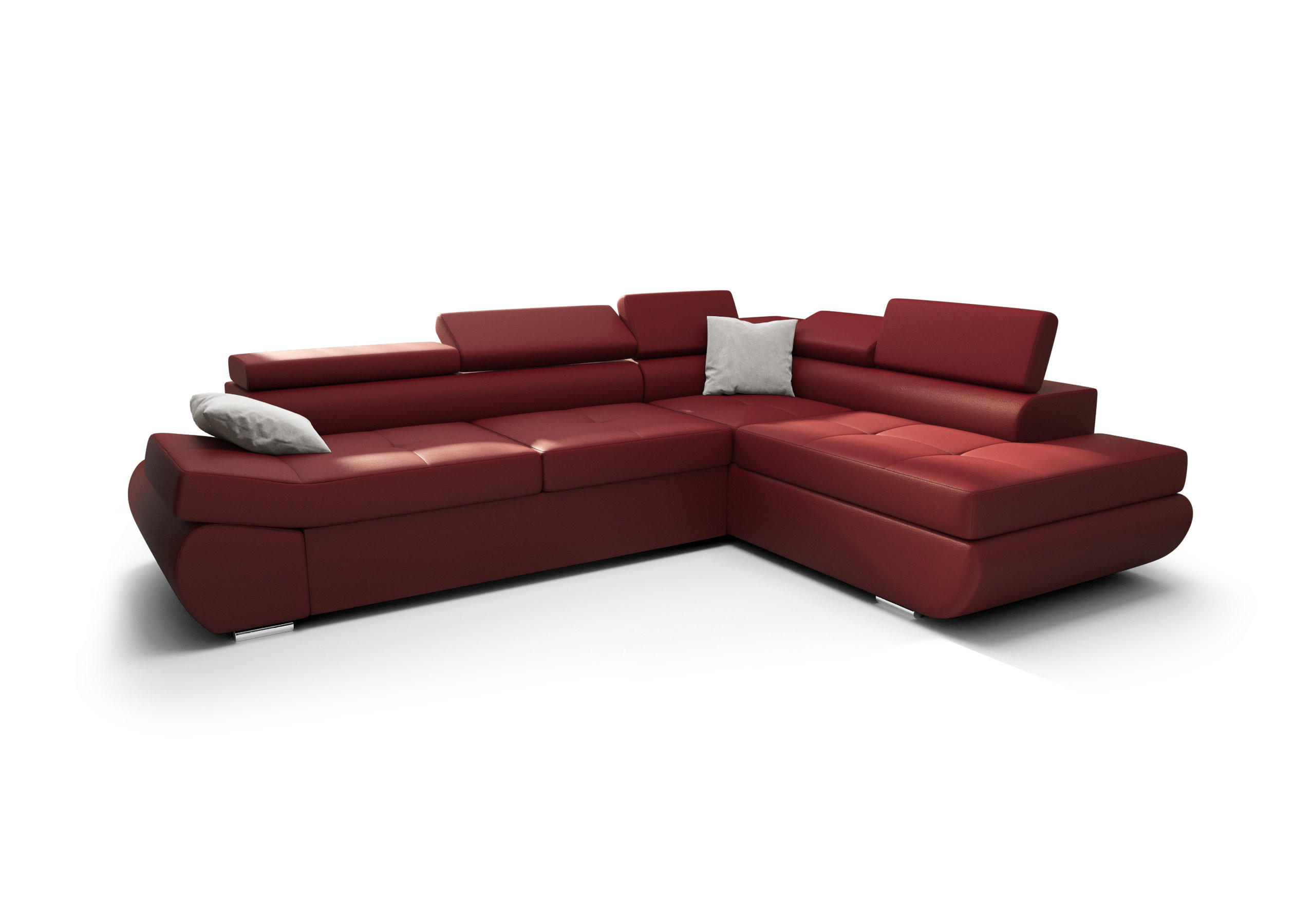 ECKSOFA KONGO RBN03, Eckcouch in L-Form mit Schlaffunktion, Farbe: Rot, Kunstleder, Ottomane Rechts - Rot, Textil (280/200cm) - O-Sofa
