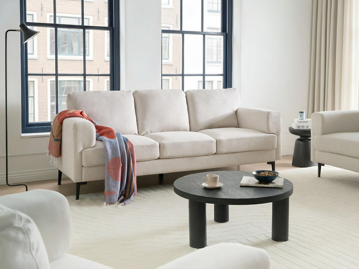 3-SITZER-SOFA Stoff Hellbeige Lousto - Beige/Schwarz, Textil (213/85/65cm) - Beliani