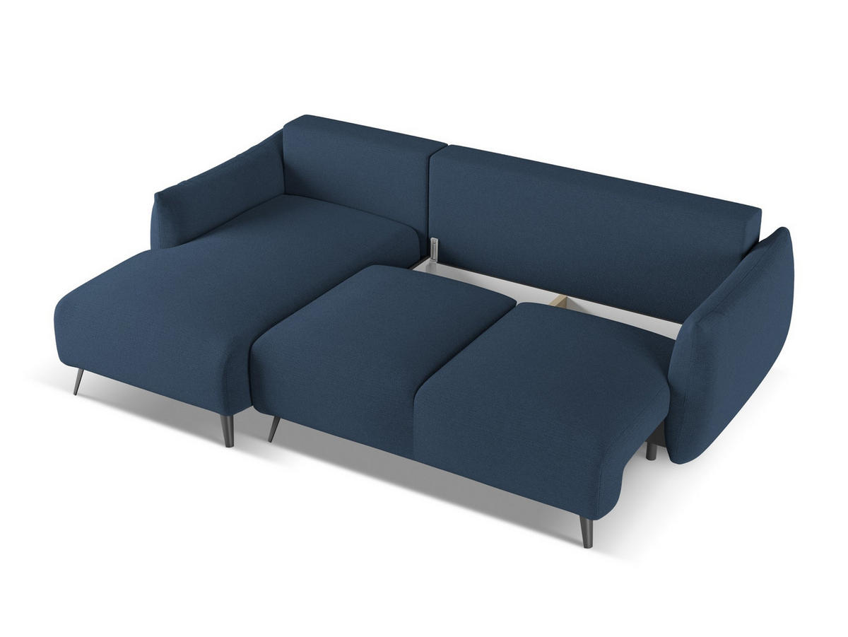 ECKSOFA mit Schlaffunktion Chenille Stoff Blau - Blau/Schwarz, Textil/Metall (162/242cm) - Makamii