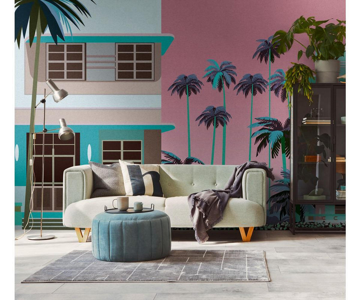 VLIESTAPETE Blau 371/280 cm - Blau/Pink, Textil (371/1cm) - KUNSTLOFT