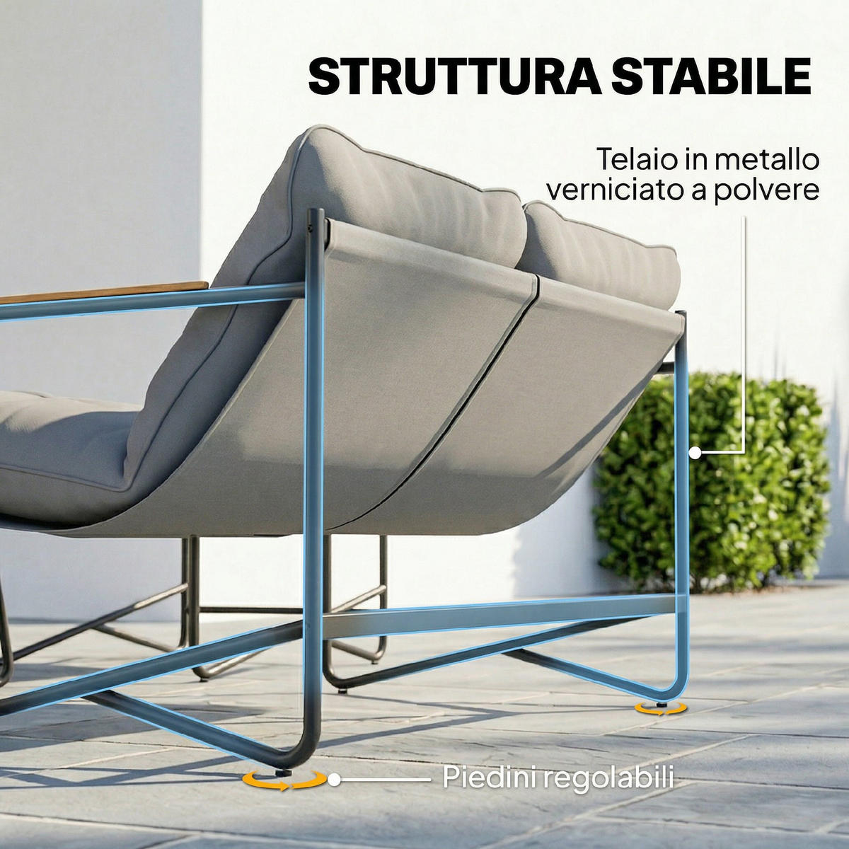 GARTENMÖBEL-SET, Stoff 4+2-sitzig 3-teilig, hellgrau - Grau, Metall - Vallsero