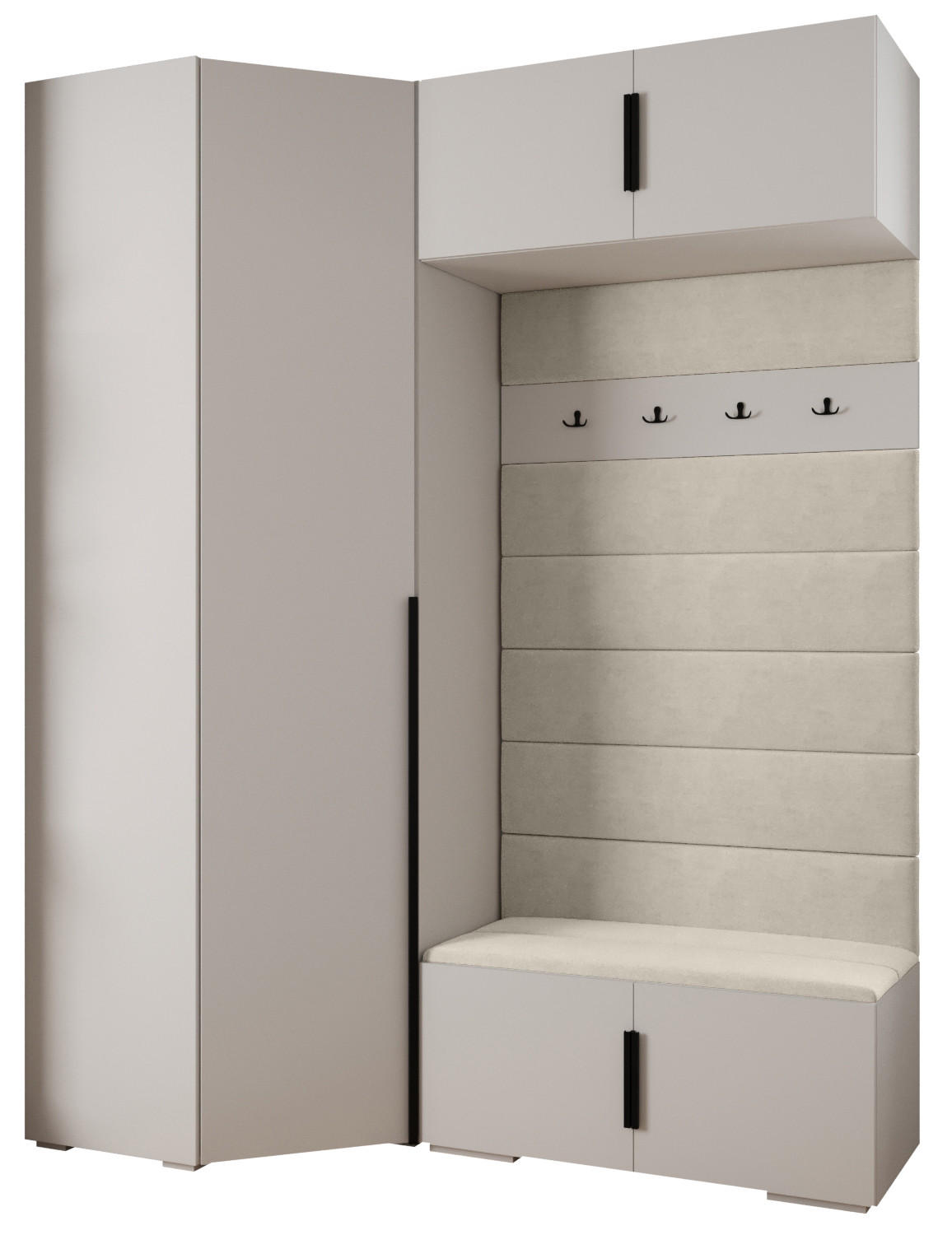 Abiks Möbel Garderoben-Set Weiß, Beige, Schwarz 181.7x236.7x47 cm