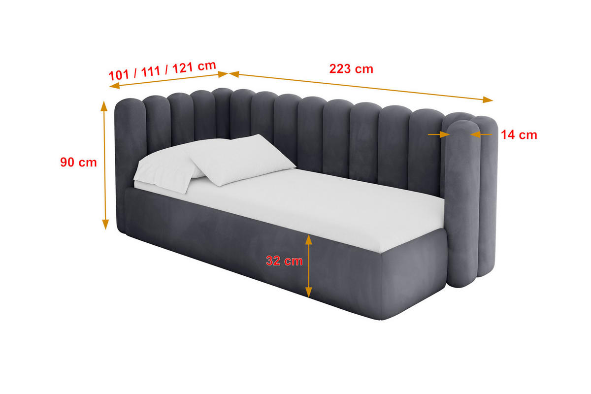 EINZELLBETT Jugendbett mit Bettkasten und Matratze H3/H4, Rechts - HUGY 100x200 Dunkelgrau - Dunkelgrau, Holzwerkstoff/Textil (100/200cm) - ALTDECOR