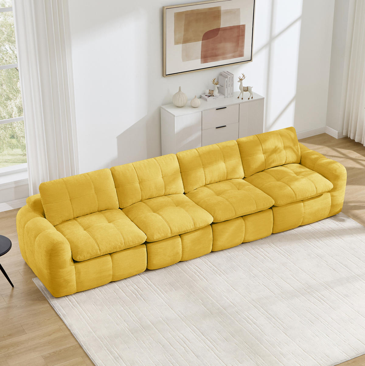 SOFA 334/97/68 cm in Gelb aus Chenille mit hoher Belastbarkeit - Gelb, Textil (97/68/334cm) - Flora Grace