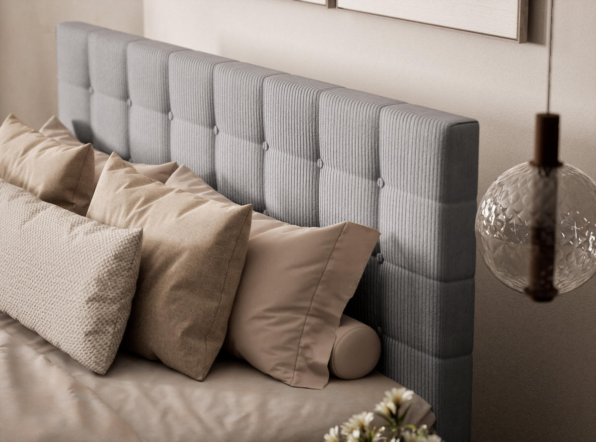 BOXSPRINGBETT Tasca 200/200 cm, in Hellgrau, Bettkasten, Matratze, Topper - Hellgrau/Schwarz, Holz/Holzwerkstoff (200/200cm) - Maison de Reve