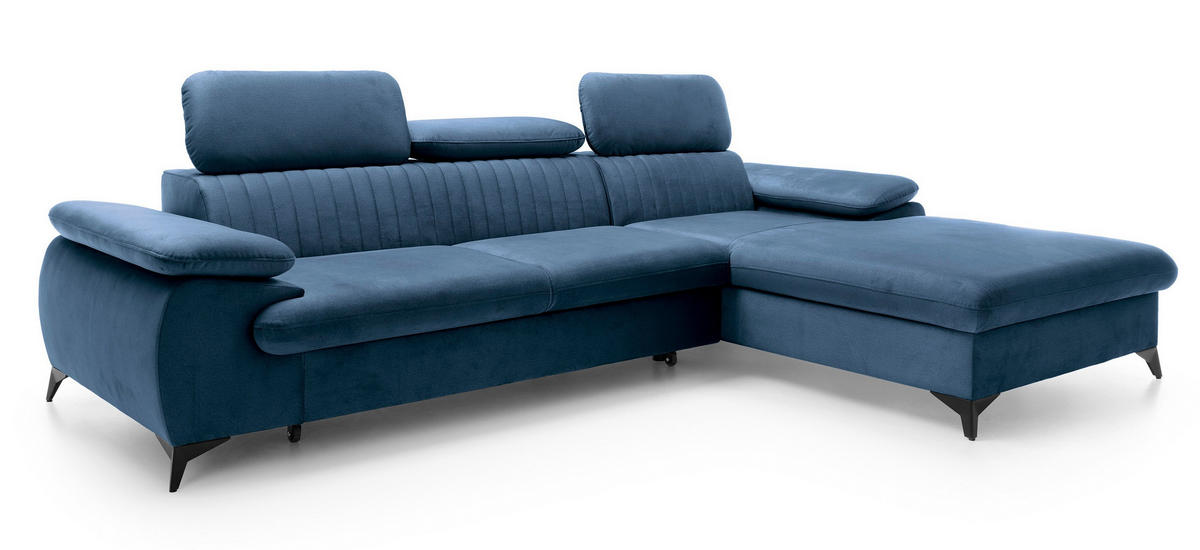 ECKSOFA 280 cm Xanto M, Schlaffunktion, verstellbaren Kopfstützen, Rechts, Blau - Blau, Holz (193/280cm) - Emporius