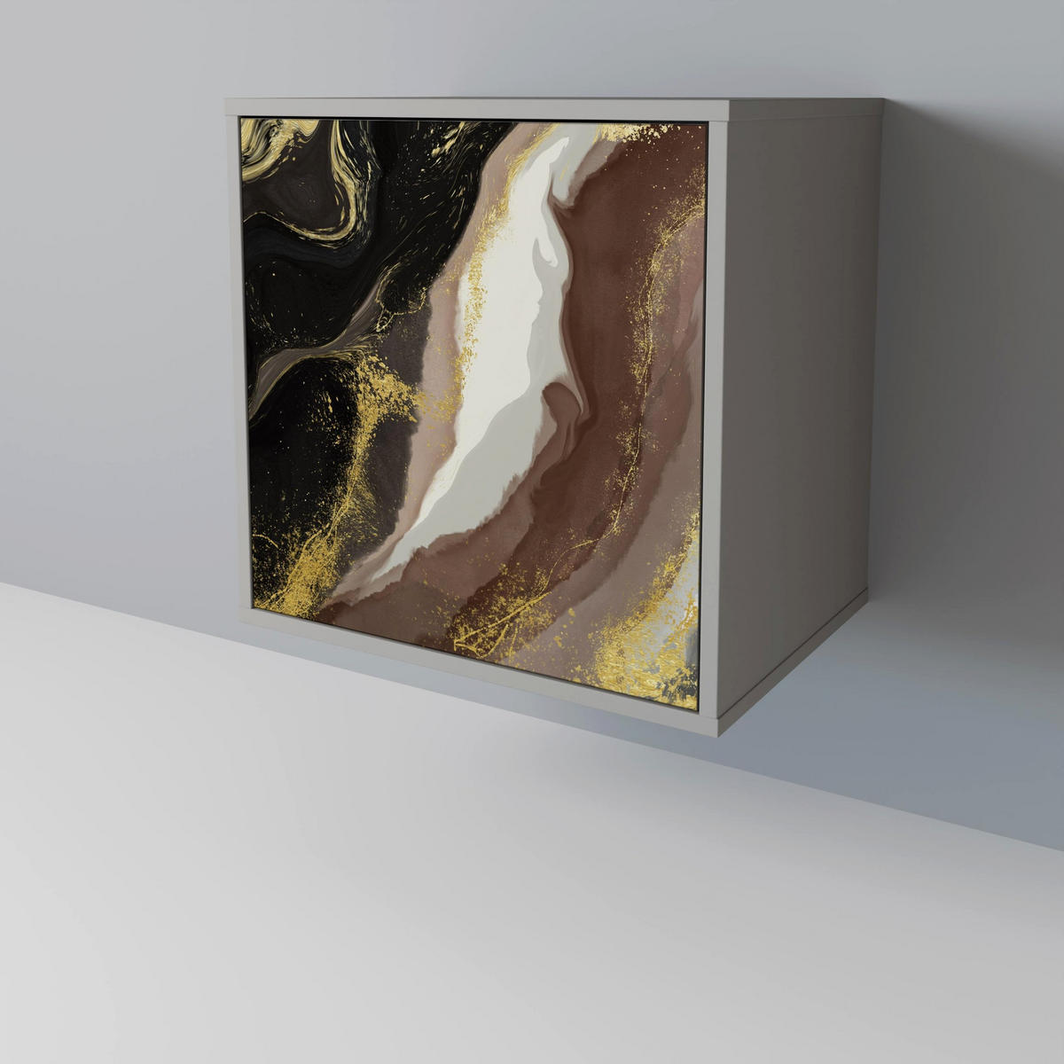 SIDEBOARD GOLD DUST, Grau, 57,5x42x70,5 cm, Schwarze Metall-Sternfüße - Multicolor/Schwarz, Holzwerkstoff/Metall (57.5/70.5/42cm) - SpaceRebels