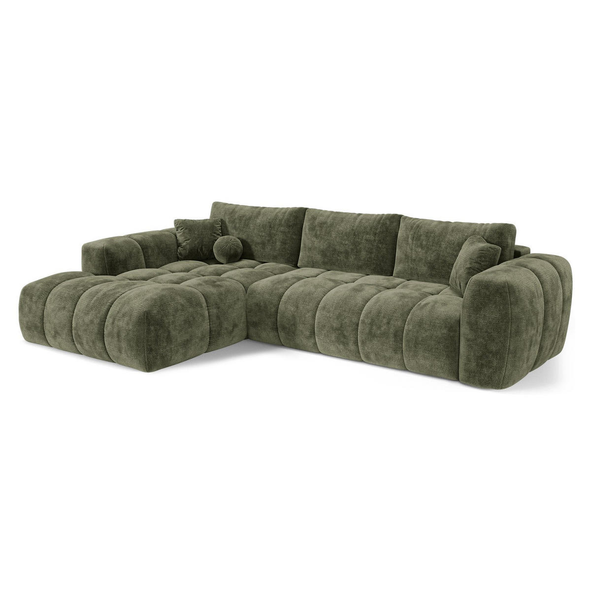 LINKSECK-SCHLAFSOFA mit Stauraum SKY Geprägter Samt Vintage-Grün 310cm - Dunkelgrün/Grün, Textil (310/180cm) - Premium Interiors
