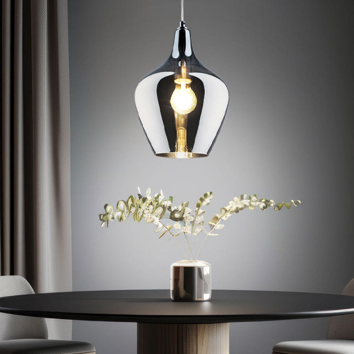 LED HÄNGELEUCHTE PASO Grau Silber - Grau, Glas (22/22/150cm) - Nowa