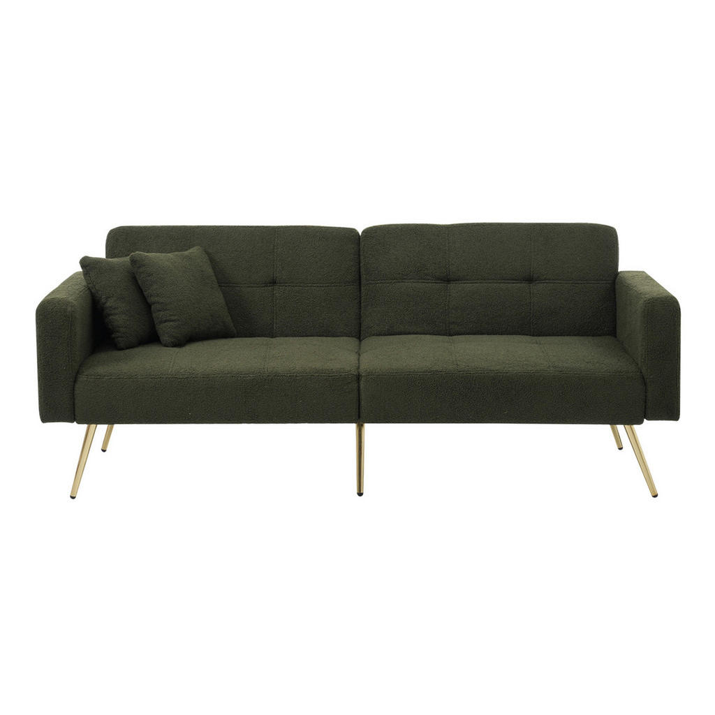 Modfu ROZKLÁDACÍ pohovka z sherpa tkaniny 175x64x72 cm antik zelená s polohovacím opěradlem