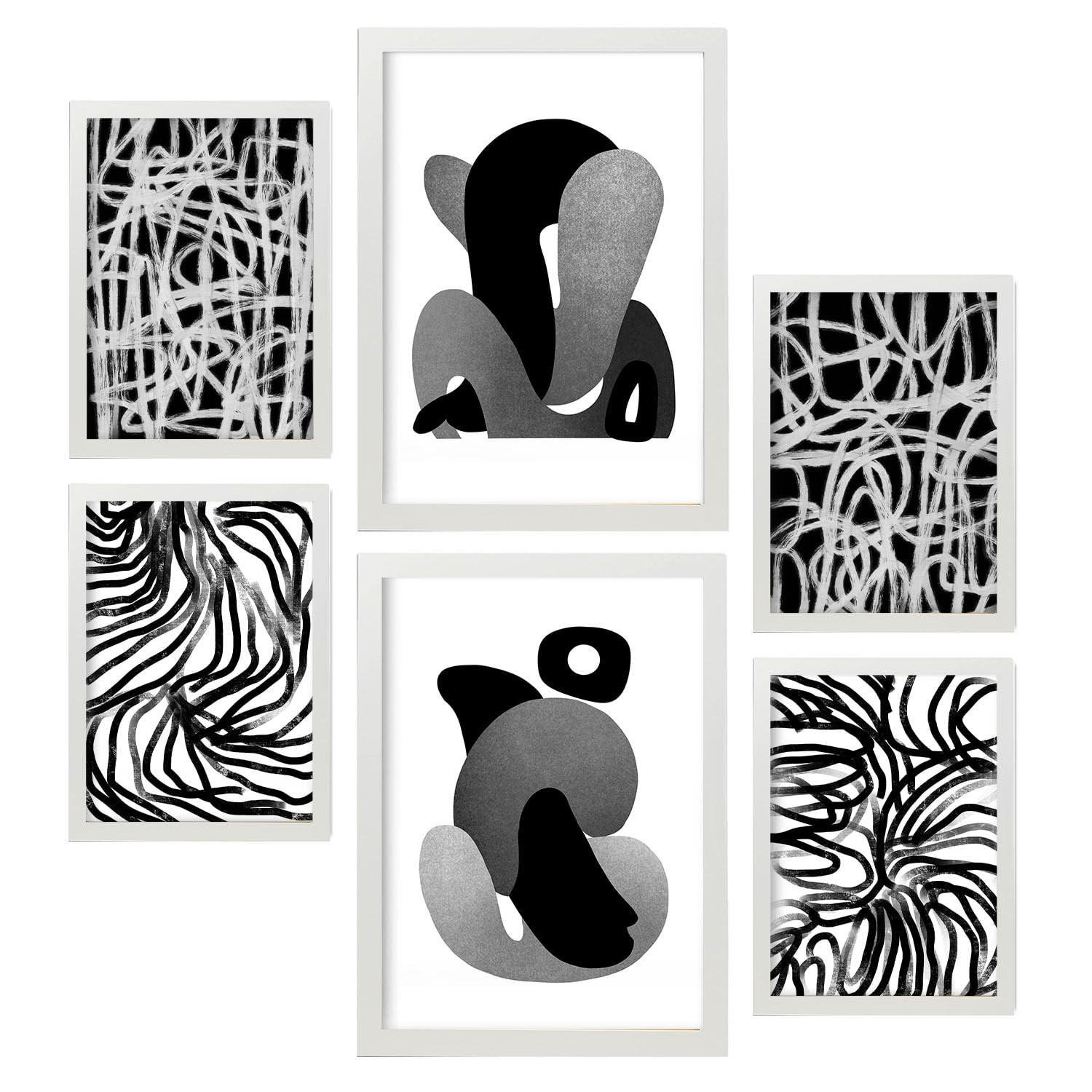 POSTER Set Mit 6 Kaput Handwerk In Liebhaber Abstrakt Ästhetische Dekorative Gemälde Für Ihr Wohnzimmer, Schlafzimmer, Zuhause A3 & A4 Weißer Rahmen - Weiß, Papier (29/3cm) - Nacnic